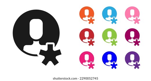 Black Elected employee icon isolated on white background. Head hunting. Business target or Employment. Human resource and recruitment for business. Set icons colorful. Vector