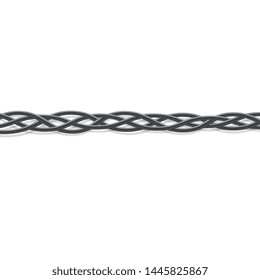 Black electric cables intertwined into a braid. Poor cabling solution and technology connection wiring, realistic curved rubber lines border - isolated vector illustration on white background.