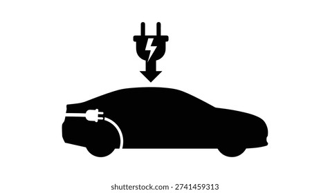 Black electric car being charged