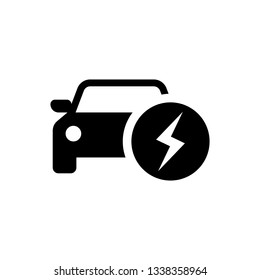 Black Electric car and electrical cable plug charging icon isolated on white background. Renewable eco technologies. Vector Illustration