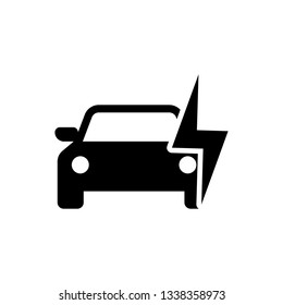 Black Electric car and electrical cable plug charging icon isolated on white background. Renewable eco technologies. Vector Illustration