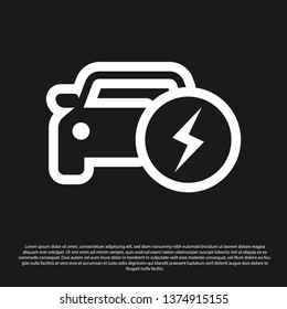 Black Electric car and electrical cable plug charging icon isolated on black background. Renewable eco technologies. Vector Illustration