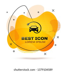 Black Electric car and electrical cable plug charging icon isolated on white background. Renewable eco technologies. Fluid color banner. Vector Illustration