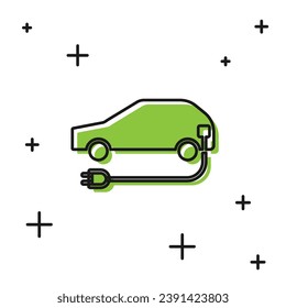 Black Electric car and electrical cable plug charging icon isolated on white background. Renewable eco technologies.  Vector Illustration