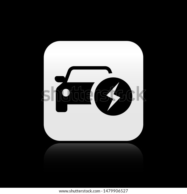 Black Electric car and electrical cable plug\
charging icon isolated on black background. Renewable eco\
technologies. square button. Vector\
Illustration