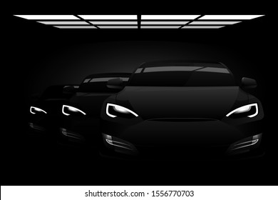 Black electric cars in the dark. Vector illustration EPS 10