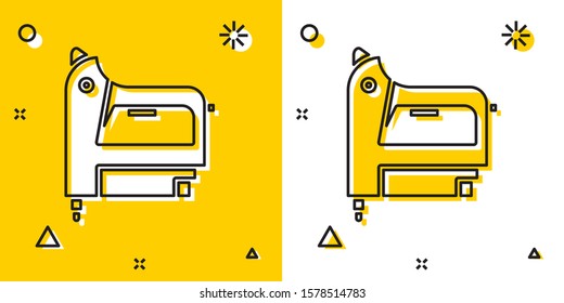 Black Electric construction stapler icon isolated on yellow and white background. Working tool. Random dynamic shapes. Vector Illustration