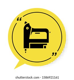 Black Electric construction stapler icon isolated on white background. Working tool. Yellow speech bubble symbol. Vector Illustration