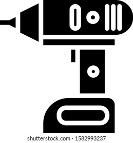 Black Electric cordless screwdriver icon isolated on white background. Electric drill machine. Repair tool.  Vector Illustration
