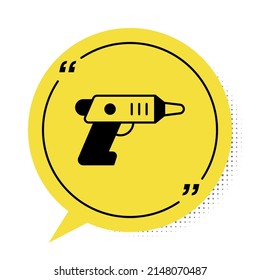 Black Electric cordless screwdriver icon isolated on white background. Electric drill machine. Repair tool. Yellow speech bubble symbol. Vector