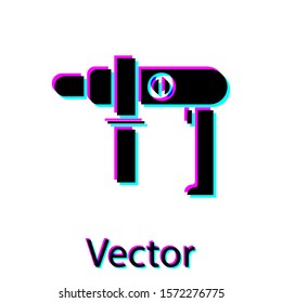 Black Electric drill machine icon isolated on white background. Repair tool.  Vector Illustration
