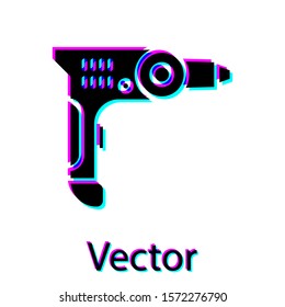 Black Electric drill machine icon isolated on white background. Repair tool.  Vector Illustration
