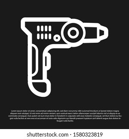 Black Electric drill machine icon isolated on black background. Repair tool.  Vector Illustration
