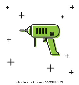Black Electric drill machine icon isolated on white background. Repair tool.  Vector Illustration