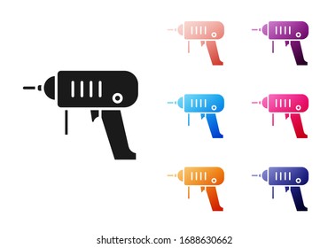 Black Electric drill machine icon isolated on white background. Repair tool. Set icons colorful. Vector Illustration