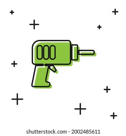 Black Electric drill machine icon isolated on white background. Repair tool.  Vector