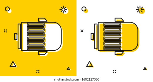 Black Electric engine icon isolated on yellow and white background. Car alternator. Random dynamic shapes. Vector Illustration