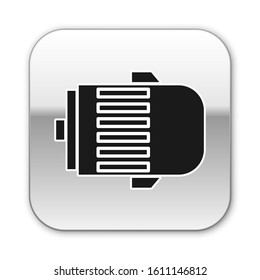 Black Electric engine icon isolated on white background. Car alternator. Silver square button. Vector Illustration