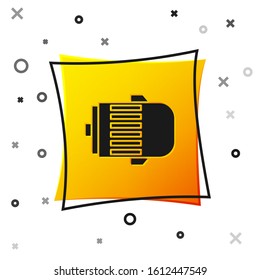 Black Electric engine icon isolated on white background. Car alternator. Yellow square button. Vector Illustration