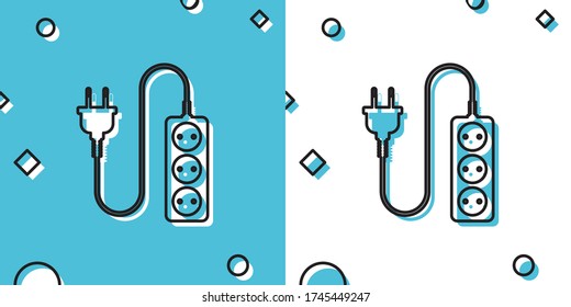 Black Electric extension cord icon isolated on blue and white background. Power plug socket. Random dynamic shapes. Vector Illustration