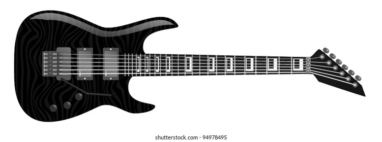 A black electric guitar.