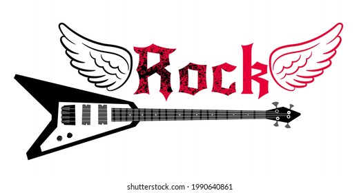 Black electric guitar. Cartoon instrument for playing songs on concerts and festivals, vector illustration of object for rock musicians isolated on white background
