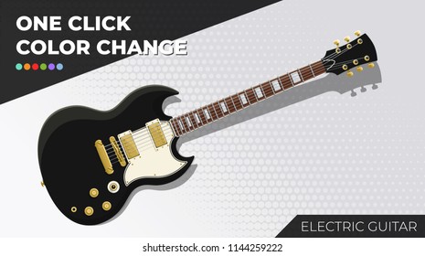 Black Electric Guitar. Isolated and Layered Object, Easy Color Change