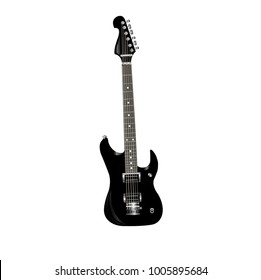 Black electric guitar with metal strings. Professional guitar. vector