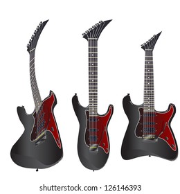 Black electric guitar on a white background