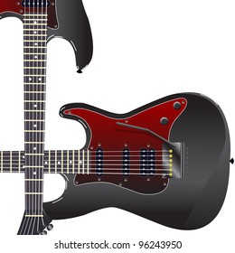 Black electric guitar on a white background