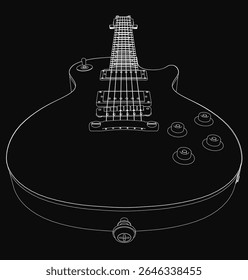 Guitarra elétrica preta com um design moderno elegante, apresentando um corpo preto brilhante e pescoço preto sólido.