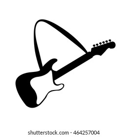 black Electric Guitar and strap icon illustration isolated on white background