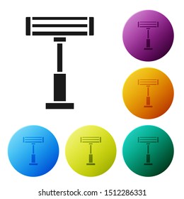 Black Electric heater icon isolated on white background. Infrared floor heater with remote control. House climate control. Set icons colorful circle buttons. Vector Illustration