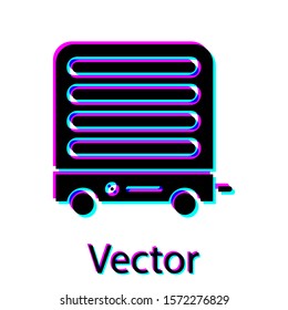 Black Electric heater icon isolated on white background. Infrared floor heater with remote control. House climate control.  Vector Illustration