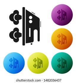 Black Electric iron icon isolated on white background. Steam iron. Set icons colorful circle buttons. Vector Illustration