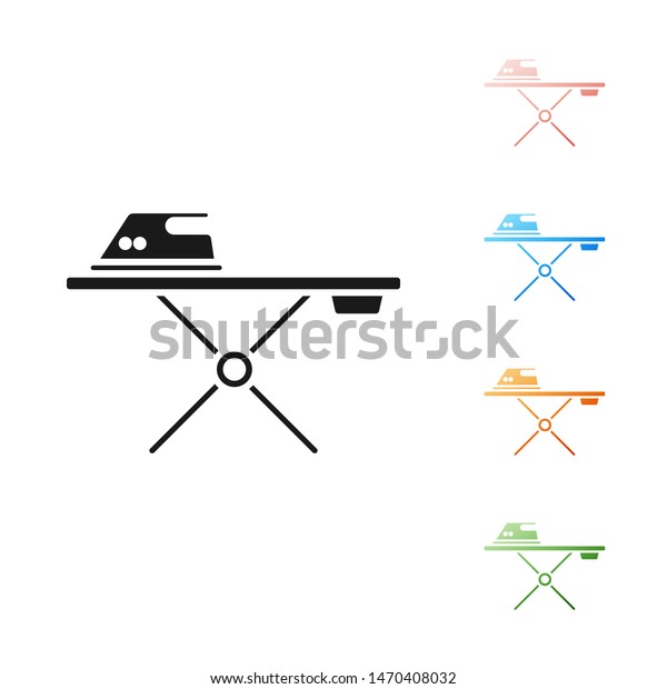 Black Electric Iron Ironing Board Icon Stock Vector Royalty Free