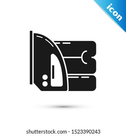 Black Electric iron and towel icon isolated on white background. Steam iron.  Vector Illustration
