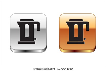Black Electric kettle icon isolated on white background. Teapot icon. Silver-gold square button. Vector
