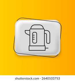 Black Electric kettle icon isolated on yellow background. Teapot icon. Silver rectangle button. Vector