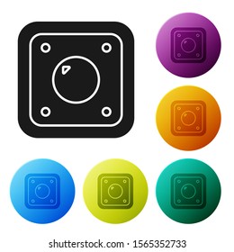 Black Electric light switch icon isolated on white background. On and Off icon. Dimmer light switch sign. Concept of energy saving. Set icons colorful circle buttons. Vector Illustration