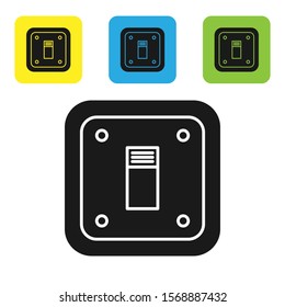 Black Electric light switch icon isolated on white background. On and Off icon. Dimmer light switch sign. Concept of energy saving. Set icons colorful square buttons. Vector Illustration