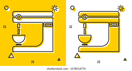 Black Electric mixer icon isolated on yellow and white background. Kitchen blender. Random dynamic shapes. Vector Illustration