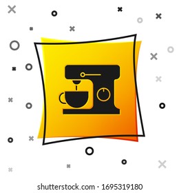 Black Electric mixer icon isolated on white background. Kitchen blender. Yellow square button. Vector Illustration