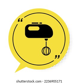 Black Electric mixer icon isolated on white background. Kitchen blender. Yellow speech bubble symbol. Vector Illustration