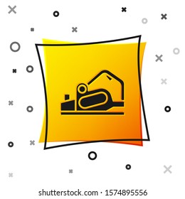 Black Electric planer tool icon isolated on white background. Yellow square button. Vector Illustration
