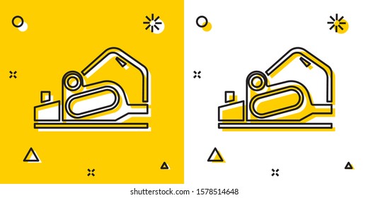 Black Electric planer tool icon isolated on yellow and white background. Random dynamic shapes. Vector Illustration