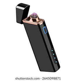 Black electric plasma lighter with blue led indicators and rose gold accent
