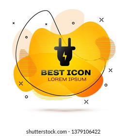 Black Electric plug icon isolated on white background. Concept of connection and disconnection of the electricity. Fluid color banner. Vector Illustration