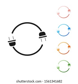 Black Electric plug icon isolated on white background. Concept of connection and disconnection of the electricity. Set icons colorful. Vector Illustration