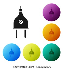 Black Electric plug icon isolated on white background. Concept of connection and disconnection of the electricity. Set icons colorful circle buttons. Vector Illustration